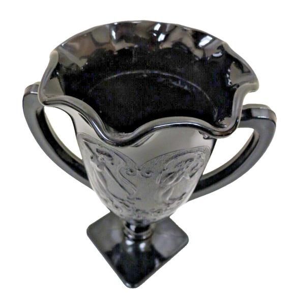 Vintage L.E. Smith Black Amethyst Glass Dancing Nymphs Maidens Trophy Vase 1930s - Picture 3 of 5